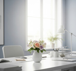 Minimalist Workspace with a Touch of Flowers