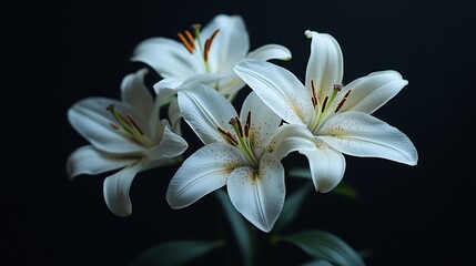 White lily flowers in soft lighting close up Background,Generative Ai
