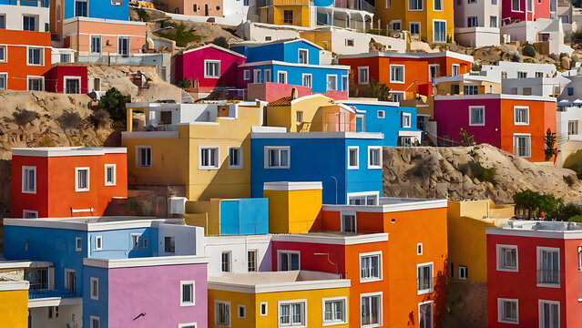 Colorful houses in onia Santorini Greece, Europe, village, old, buildings, houses, street, sky, urban, travel, Spain, Liguria, home, cinque Terre, 8K image