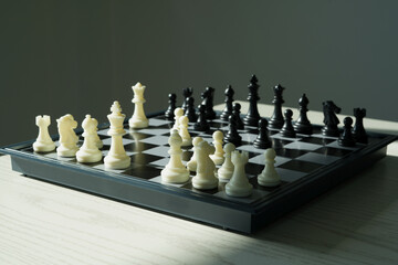 Close up shot hand of asian business person moving chess at office for training to defeat enemy...