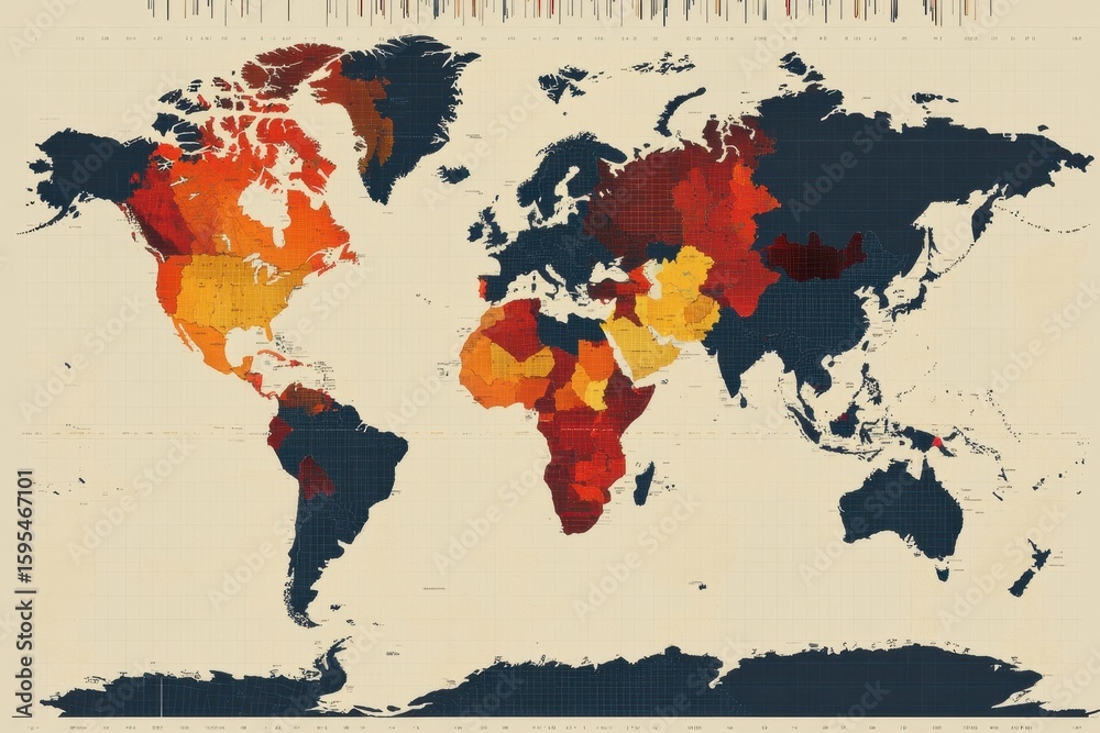 Poster global user data distribution mapped across various regions indicating trends and patterns of intern