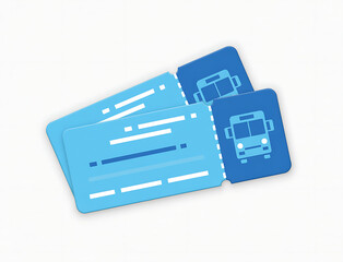 Fototapeta premium Two blue bus tickets and a bus pass with bus illustrations