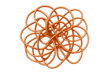 Copper wire knotting intricately, symbolizing electrical connectivity and complex networking against transparent backdrop