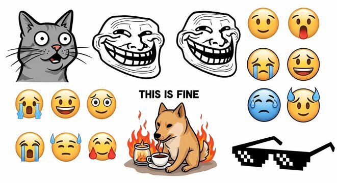 Meme Compilation: Cat, Trolls, Emojis, and "This is Fine" Dog in Flames