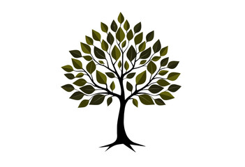 Artistic green tree with leaves on a white background  