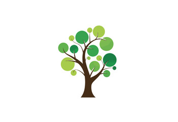 Obraz premium Stylized tree illustration with green leaves on white background 