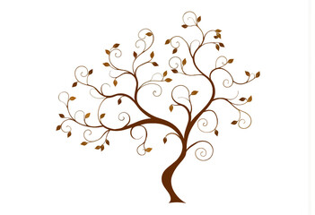 Obraz premium Decorative tree design with branches and leaves on white background 