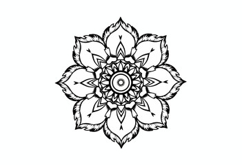 Intricate mandala design with floral patterns in black and white  