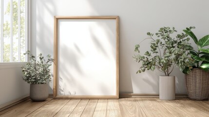 frame mockup light wood A4, frame wallpaper mockup, frame on wooden floor mockup,vertical frame mockup, scandinavian frame mockup, PNG, JPG, PSD