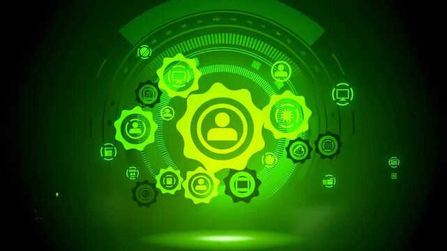 Abstract green tech background with gears and user icon