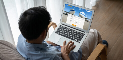 Online flight booking website provide modish reservation system . Travel technology concept .