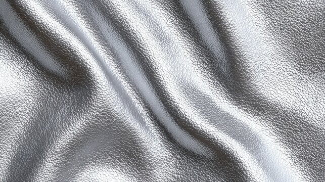 A metallic silver leather texture with a smooth reflective surface, AI Generated