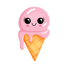Adorable Cute Pink Ice Cream Cone with Big Expressive Eyes That Spark Joy and Delight