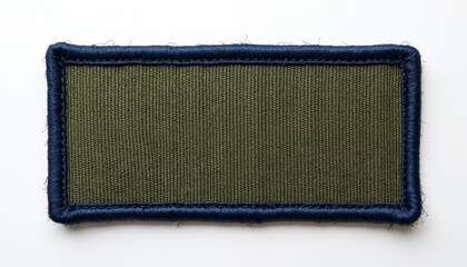 Blank olive green rectangular fabric patch with a thick navy blue border. Embroidered edge detail. Perfect for custom insignia, tactical gear, or uniform accessories. Space for personalization.