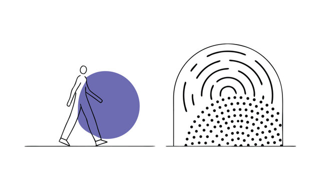 Person walking and fingerprint symbol in a modern minimal style illustration
