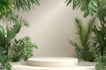 Tropical Plant Display: Beige Product Podium Backdrop