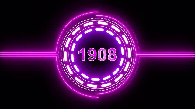 1908 text with screen effects of technological failures. Concept of counting years. Past year technology concept on black background.
