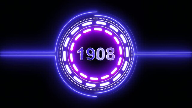 1908 text with screen effects of technological failures. Concept of counting years. Past year technology concept on black background.