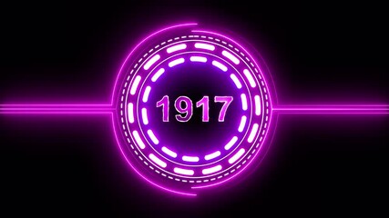 1917 text with screen effects of technological failures. Concept of counting years. Past year technology concept on black background.