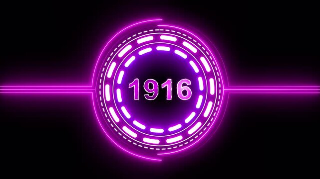 1916 text with screen effects of technological failures. Concept of counting years. Past year technology concept on black background.