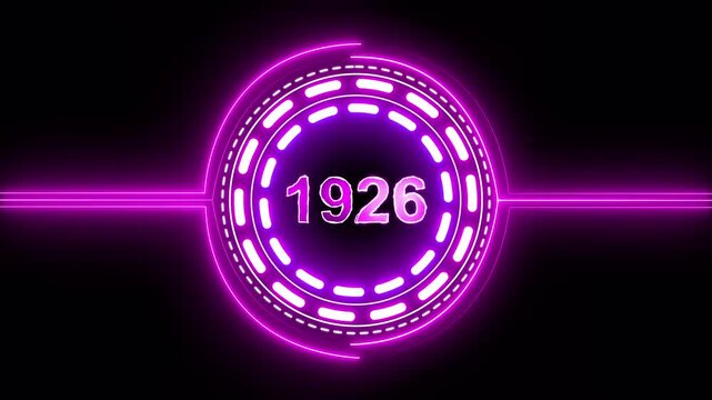 1926 text with screen effects of technological failures. Concept of counting years. Past year technology concept on black background.