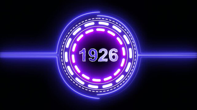 1926 text with screen effects of technological failures. Concept of counting years. Past year technology concept on black background.