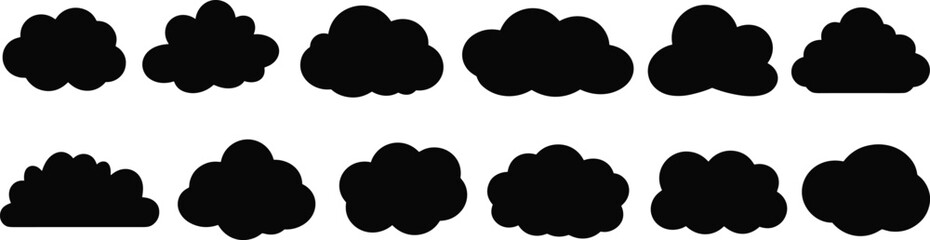 Cloud silhouette vector set, atmospheric design elements, black graphic shapes, weather icon collection, minimalist artwork, nature illustration pack, sky theme