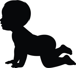 Crawling baby silhouette, infant development milestone, child movement illustration, black vector design, early childhood graphic artwork, Adobe Stock image