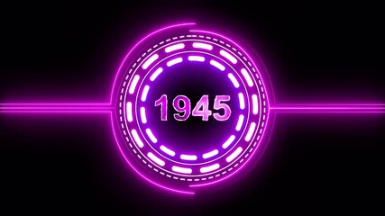 1945 text with screen effects of technological failures. Concept of counting years. Past year technology concept on black background.
