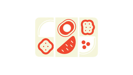 Abstract food icons with red and cream colors in square design illustration
