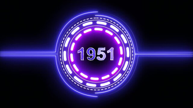 1951 text with screen effects of technological failures. Concept of counting years. Past year technology concept on black background.