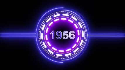 1956 text with screen effects of technological failures. Concept of counting years. Past year technology concept on black background.