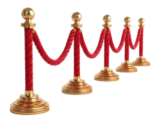 Red velvet rope barriers at event venue elegant setup indoor. Isolated on transparent background, png.