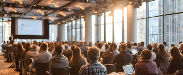The audience engaged in a corporate presentation within a modern conference setting.