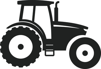 Farm tractor silhouette, black vector illustration, agricultural vehicle graphic, rural machinery clipart, heavy-duty farming equipment design, countryside artwork