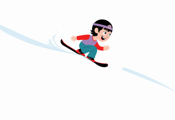 Obraz premium Young girl skiing down a slope with excitement on winter background 