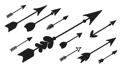 Set of Hand-Drawn Decorative Arrows in Black Silhouette