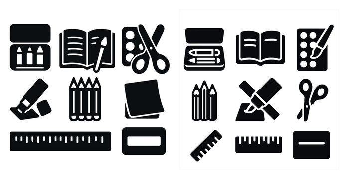 Variety of school supplies, including a ruler, scissors, and a pencil. The supplies are arranged in a way that suggests organization and preparation for a school project or assignment
