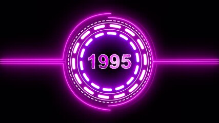 1995 text with screen effects of technological failures. Concept of counting years. Past year technology concept on black background.