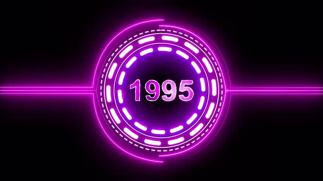 1995 text with screen effects of technological failures. Concept of counting years. Past year technology concept on black background.
