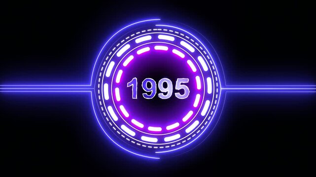 1995 text with screen effects of technological failures. Concept of counting years. Past year technology concept on black background.