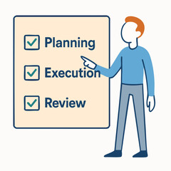 Modern Flat Illustration Man Pointing Checklist Board Project Management Process