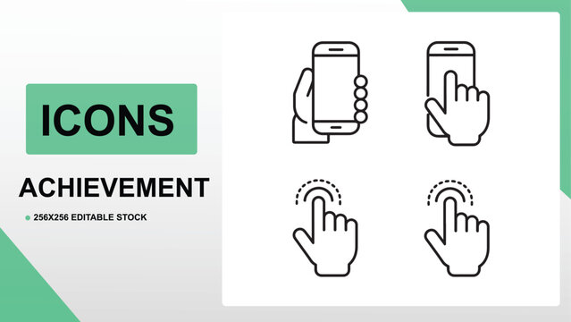 AIzaSyAcXwHrzo0u0P9t7FSHav3ocEeAxiya6PI Vector Set Outline Icons for Mobile Interaction and User Interface Design elements, suitable for interface UI designs and achievement graphics.