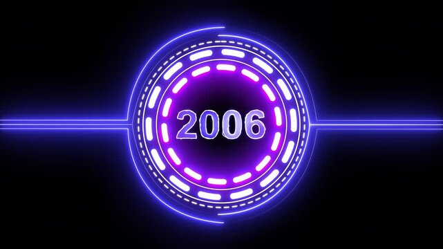 2006 text with screen effects of technological failures. Concept of counting years. Past year technology concept on black background.