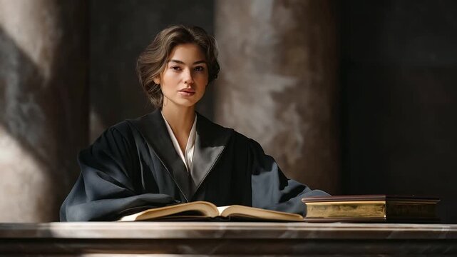 Judge presiding over a rights hearing in a courtroom
