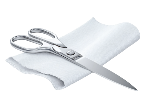 Cutting fabric with scissors home still life indoor close-up. Isolated on transparent background, png. - Powered by Adobe