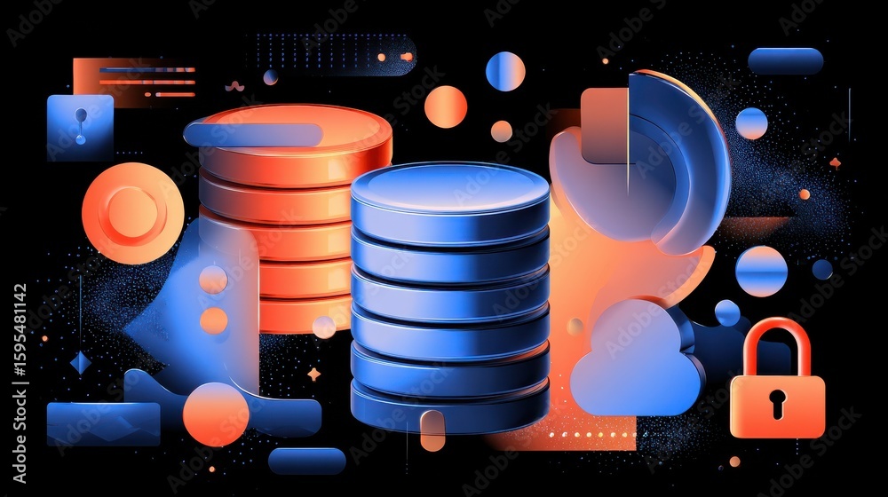 Poster database security abstract concept vector illustration set. big data storage, big data engineering, 
