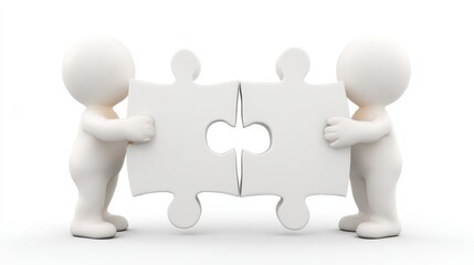 3d image. White people with piece of a puzzle. Isolated white background, no logos, no brands