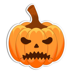 Scary jack-o-lantern pumpkin with menacing face and brown stem