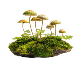 Mushroom growth in lush forest nature photography close-up view. Isolated on transparent background, png.